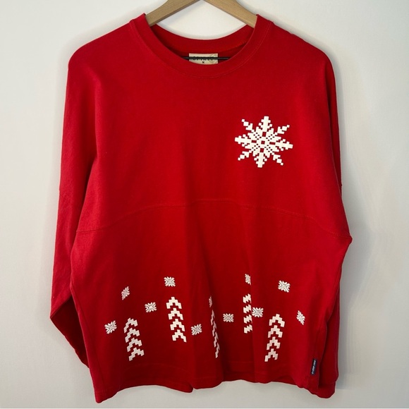 Spirit Tops - Spirit Jersey Merry Christmas Holiday Shirt in Red, White, Snowflake, Reindeer